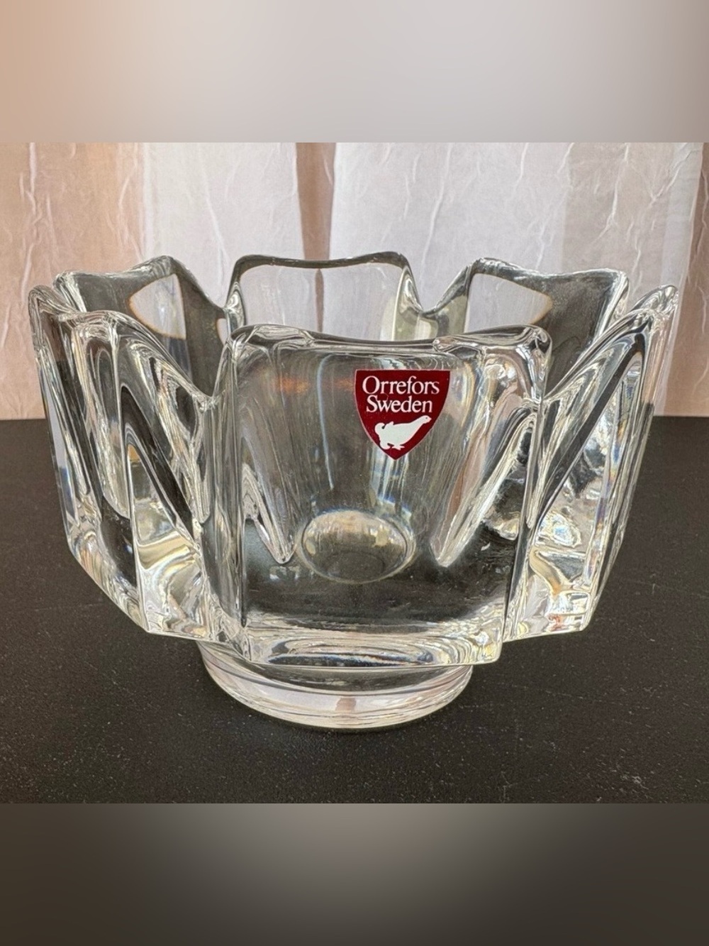 Orrefors Vintage Swedish Crystal Corona Bowl by Lars Hellsten-Preowned, EUC
